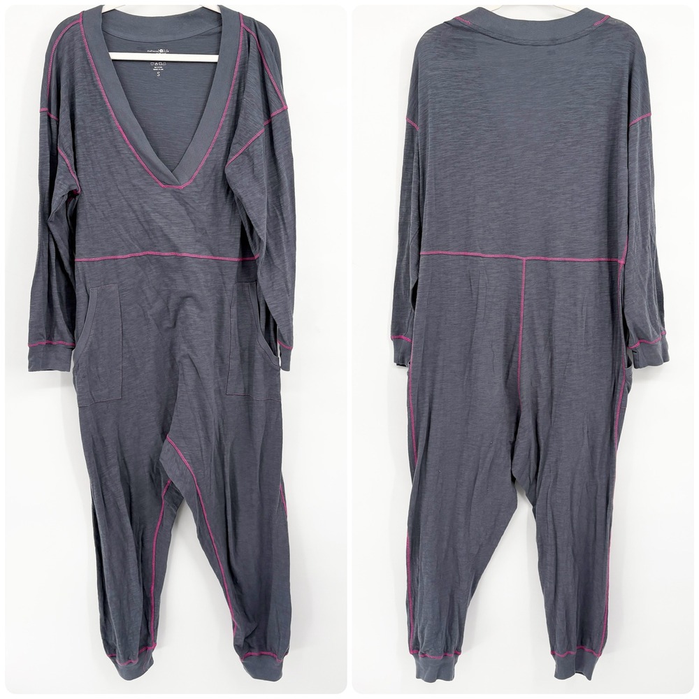 Natural Life Womens Johnnie Relaxed Boho Loungewear Cotton Jumpsuit Size S‎ Gray